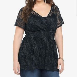 Torrid metallic pin dot lace babydoll top size 5
